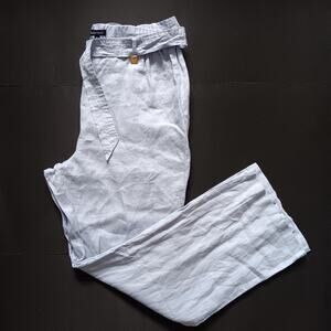 Ellen Tracy Womens Linen Pants Sz XL Light Blue Belted Wide Leg Coastal Grandma